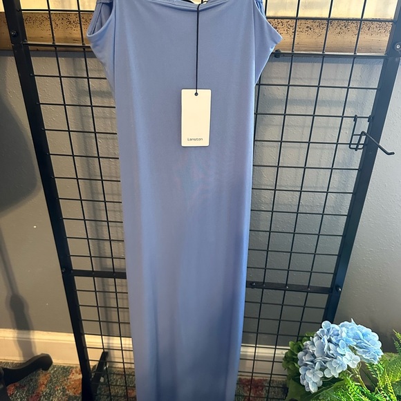 Elegant Blue Ruched Midi Dress NWT by Lanston. Disco vibes - Picture 5 of 7